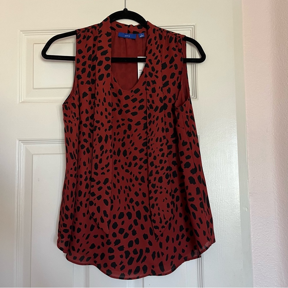 NWT Burnt Orange Tie Neck Blouse